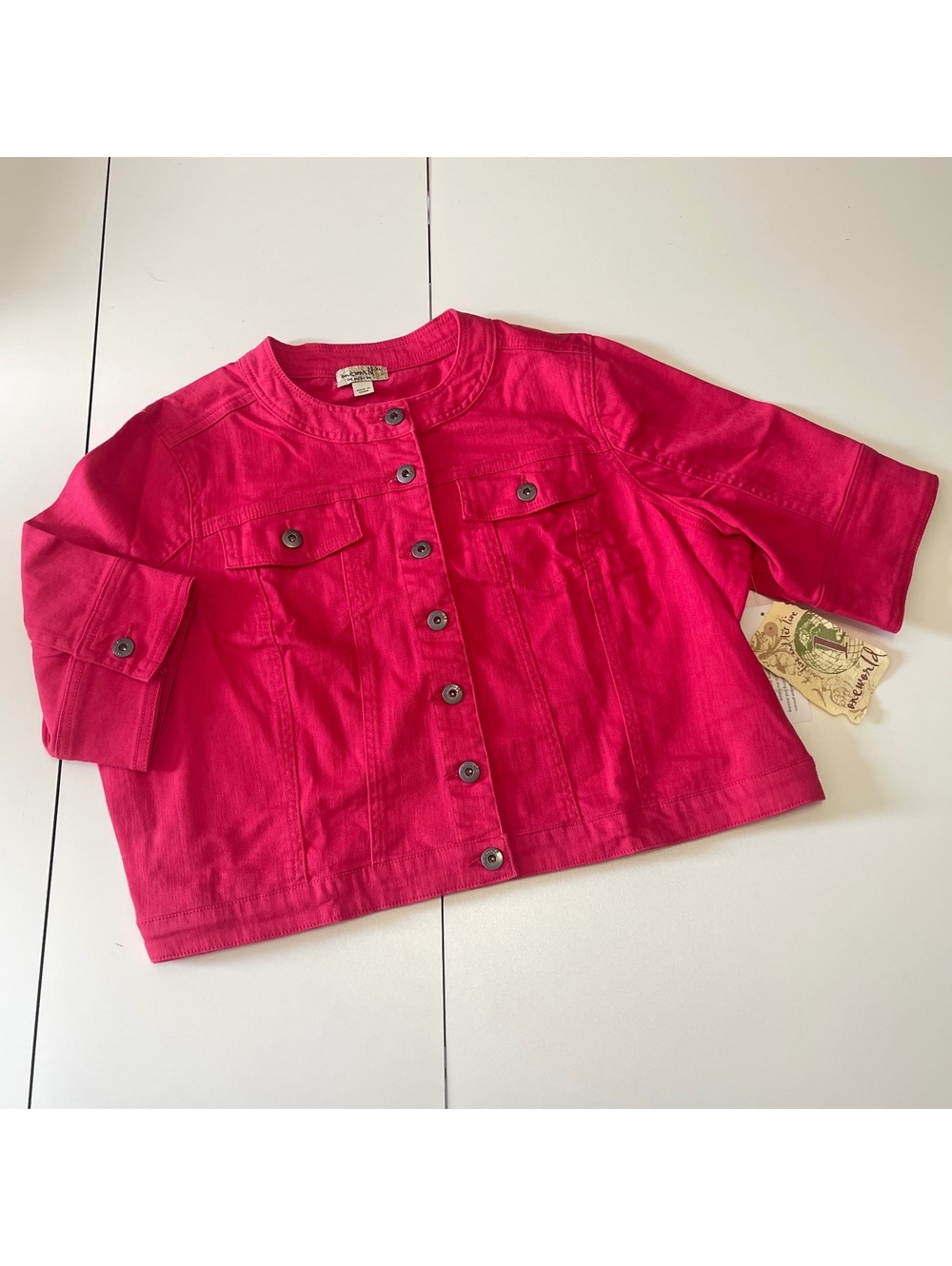 One World Women's Size XL Cropped Denim Jacket